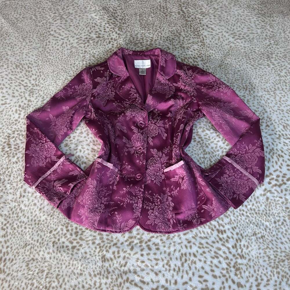 Susan Graver Floral Jacquard Blazer Size M Pink